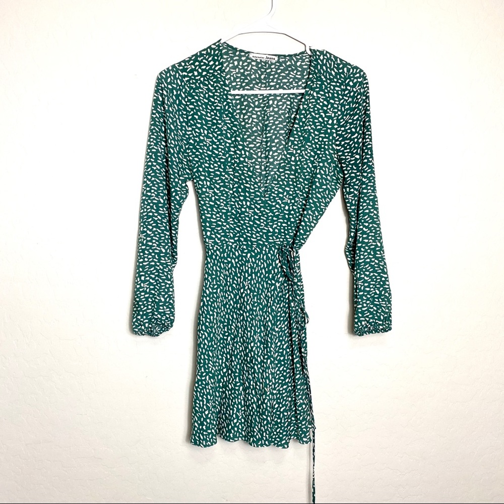 Reformation Green and White Wrap Dress Blouse
